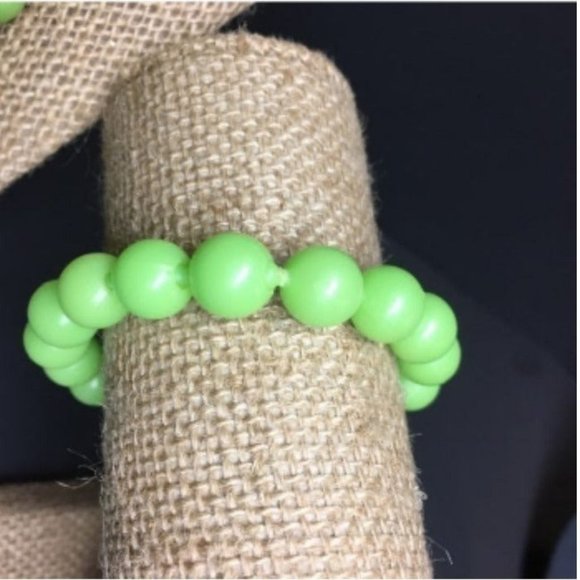 VTG Pop Bead Necklace Bracelet Light Green Round Adjustable Retro - Picture 2 of 6